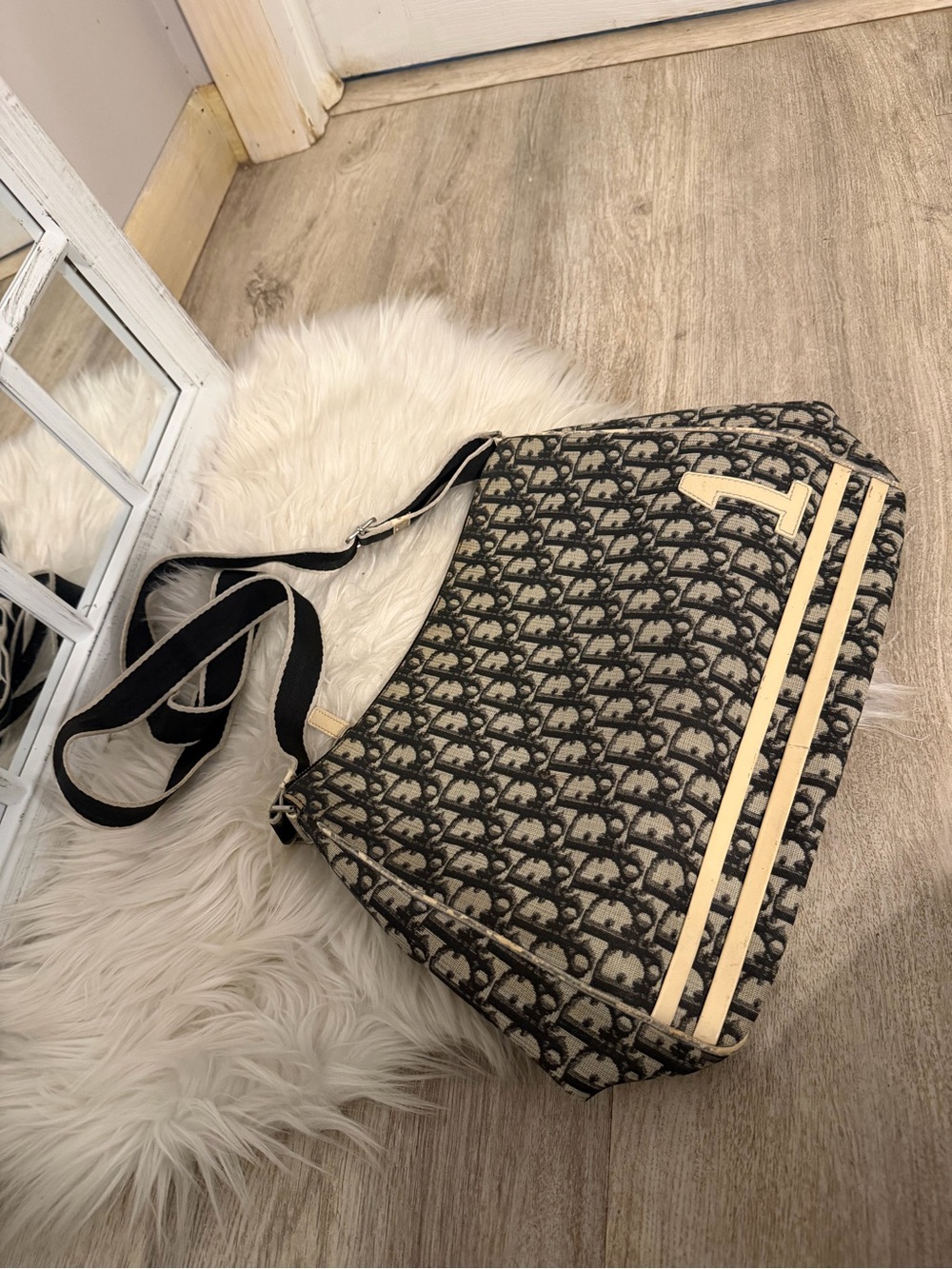 Christian Dior Black navy and Cream Monogram crossbody trotter bag messenger